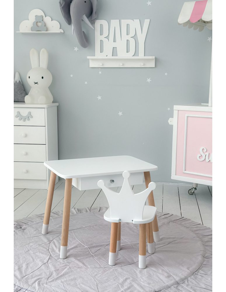 Stoły i ławki - Stolik z krzesełkiem korona biały z szufladą krzesełko stół stoliczek - product b2b.wamar.biz 3