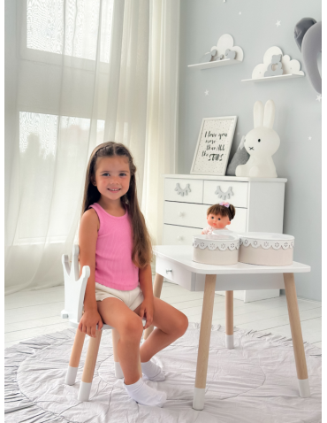 Stoły i ławki - Stolik z krzesełkiem korona biały z szufladą krzesełko stół stoliczek - product 4