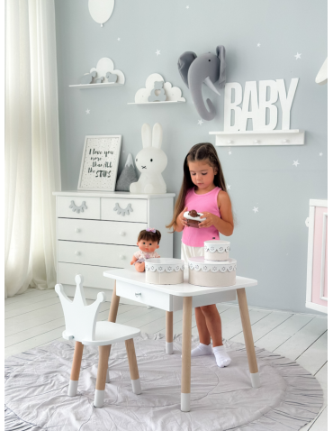 Stoły i ławki - Stolik z krzesełkiem korona biały z szufladą krzesełko stół stoliczek - product 5