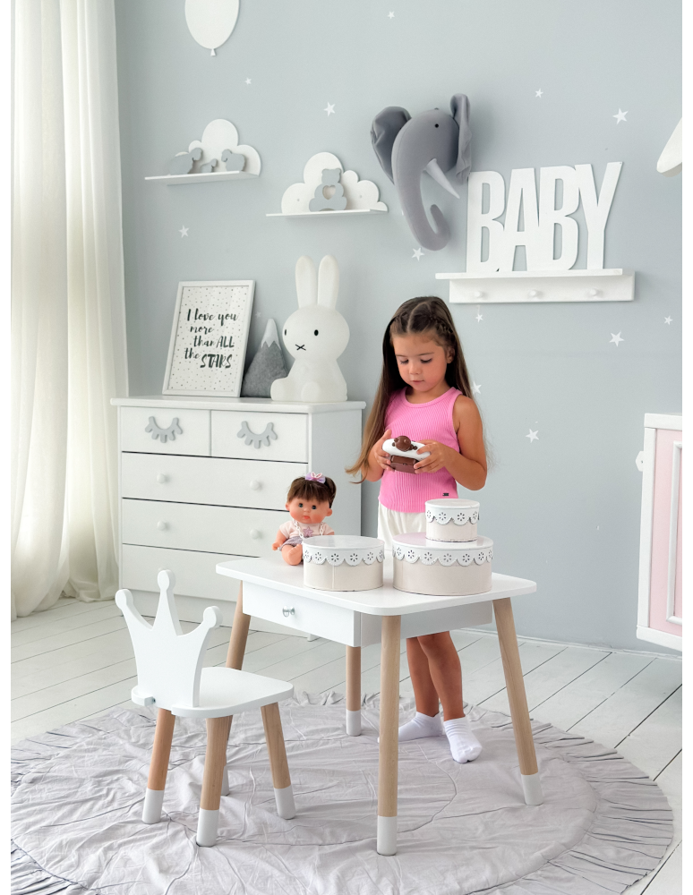 Stoły i ławki - Stolik z krzesełkiem korona biały z szufladą krzesełko stół stoliczek - product b2b.wamar.biz 5