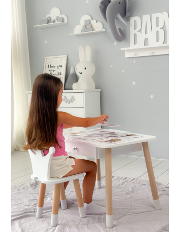 Stoły i ławki - Stolik z krzesełkiem korona biały z szufladą krzesełko stół stoliczek - product 6