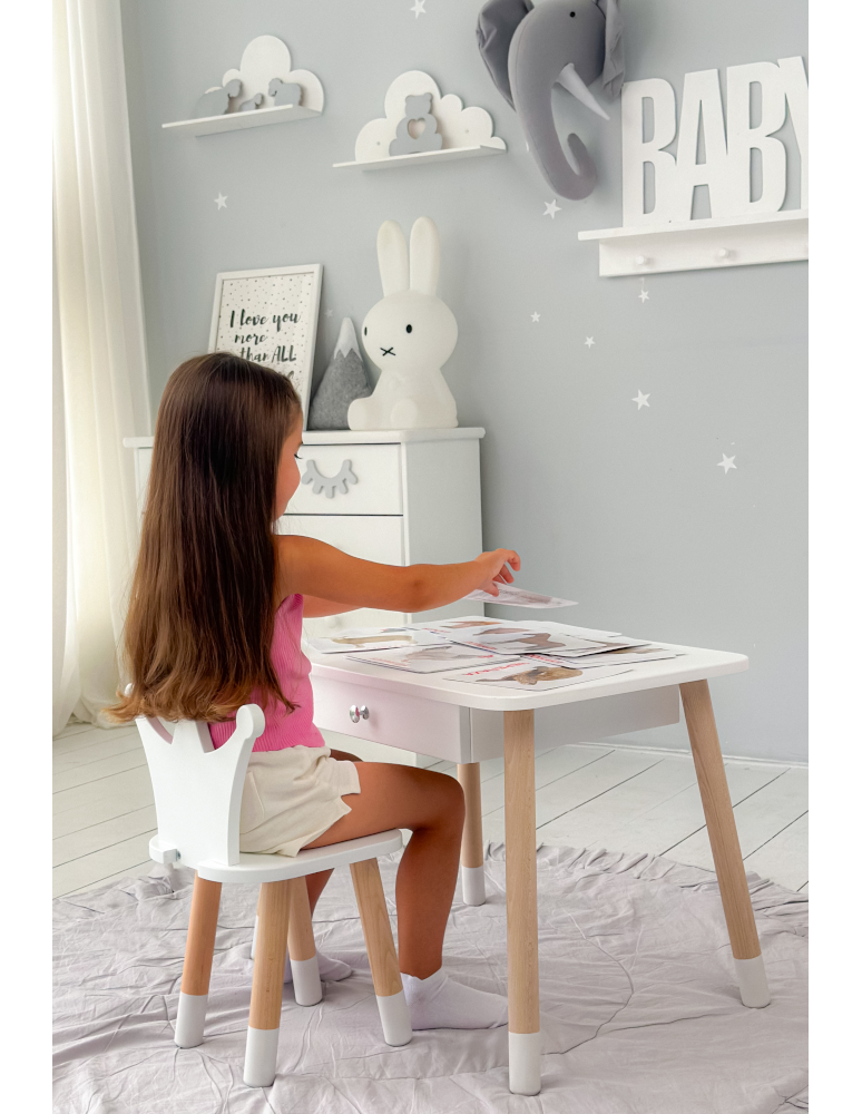 Stoły i ławki - Stolik z krzesełkiem korona biały z szufladą krzesełko stół stoliczek - product b2b.wamar.biz 6