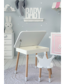 Zestaw stoliczek ze schowkiem z krzesełkiem korona otwierany blat biały - product 2