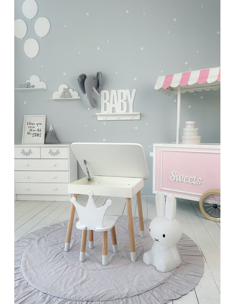 Stoły i ławki - Zestaw stoliczek ze schowkiem z krzesełkiem korona otwierany blat biały - produkt b2b.wamar.biz 3