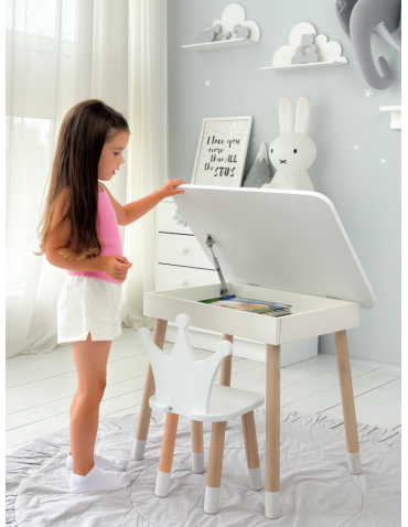 Stoły i ławki - Zestaw stoliczek ze schowkiem z krzesełkiem korona otwierany blat biały - produkt 4