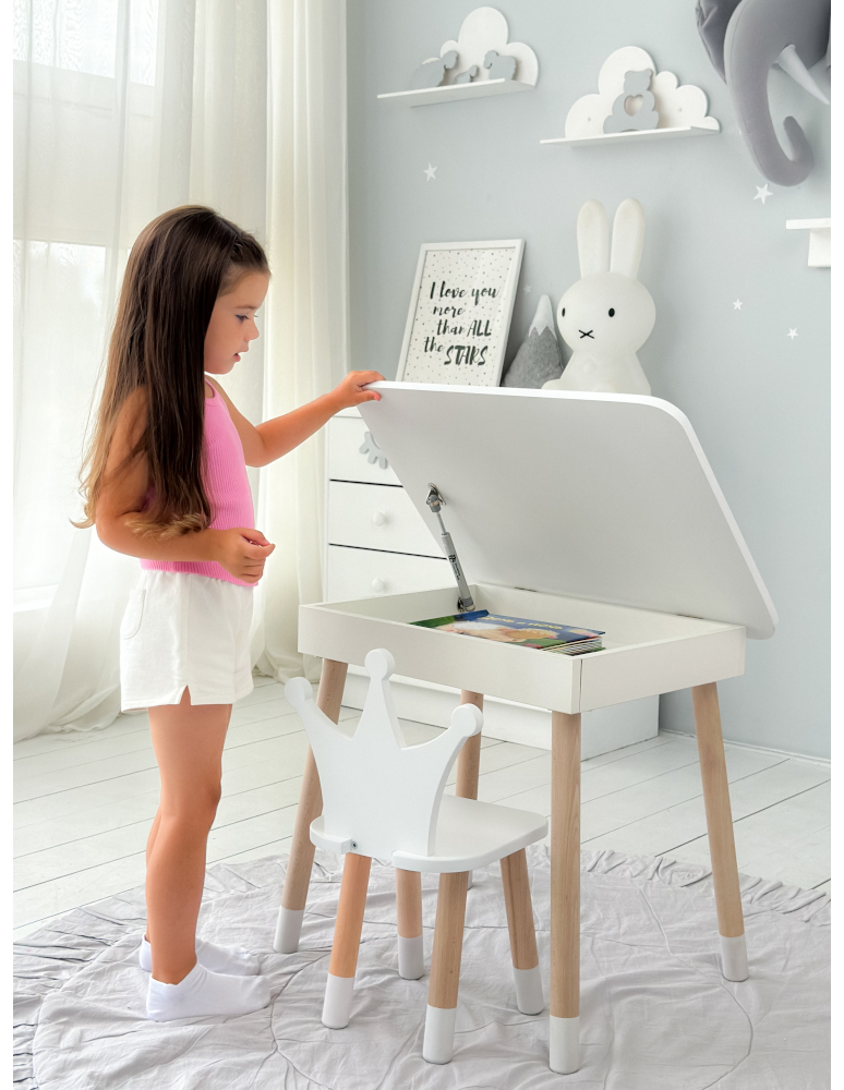 Stoły i ławki - Zestaw stoliczek ze schowkiem z krzesełkiem korona otwierany blat biały - produkt b2b.wamar.biz 4