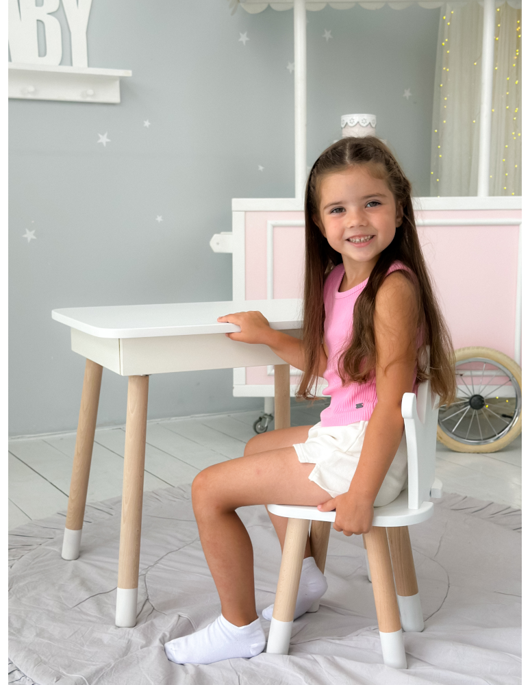 Stoły i ławki - Zestaw stoliczek ze schowkiem z krzesełkiem korona otwierany blat biały - produkt b2b.wamar.biz 5