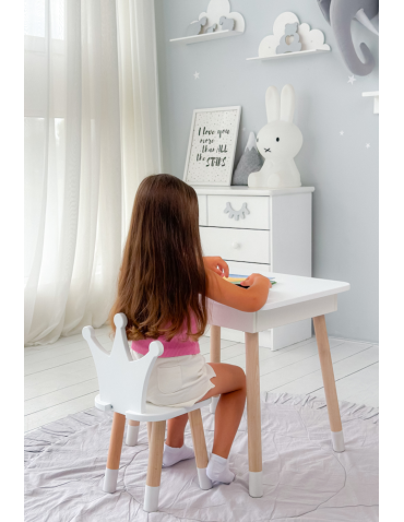 Stoły i ławki - Zestaw stoliczek ze schowkiem z krzesełkiem korona otwierany blat biały - produkt 6