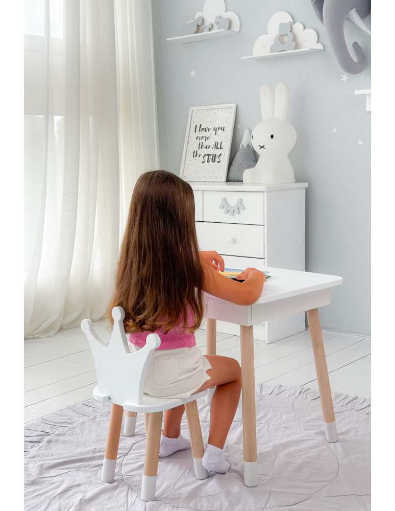 Stoły i ławki - Zestaw stoliczek ze schowkiem z krzesełkiem korona otwierany blat biały - produkt b2b.wamar.biz 6