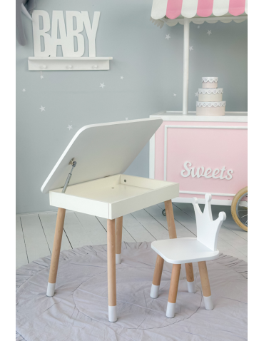 Stoły i ławki - Zestaw stoliczek ze schowkiem z krzesełkiem korona otwierany blat biały - produkt 7