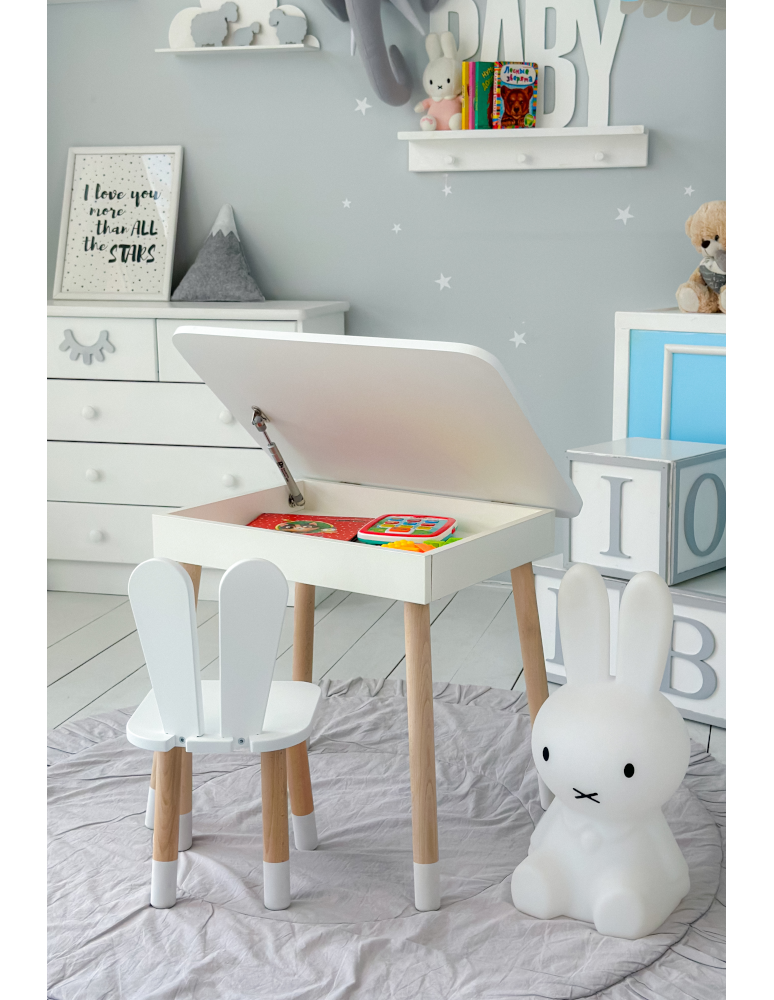 Stoły i ławki - Stolik z krzesełkiem dla dziecka biały krzesło króliczek otwierany blat - product b2b.wamar.biz 2