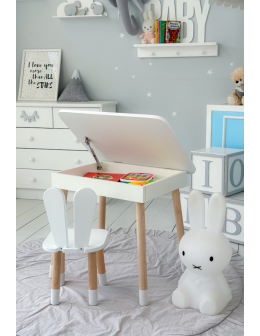 Stolik z krzesełkiem dla dziecka biały krzesło króliczek otwierany blat - product 2