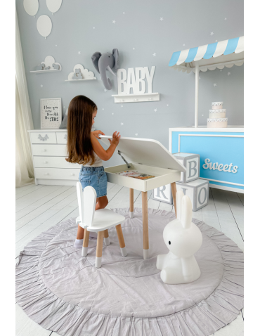 Stoły i ławki - Stolik z krzesełkiem dla dziecka biały krzesło króliczek otwierany blat - product 3