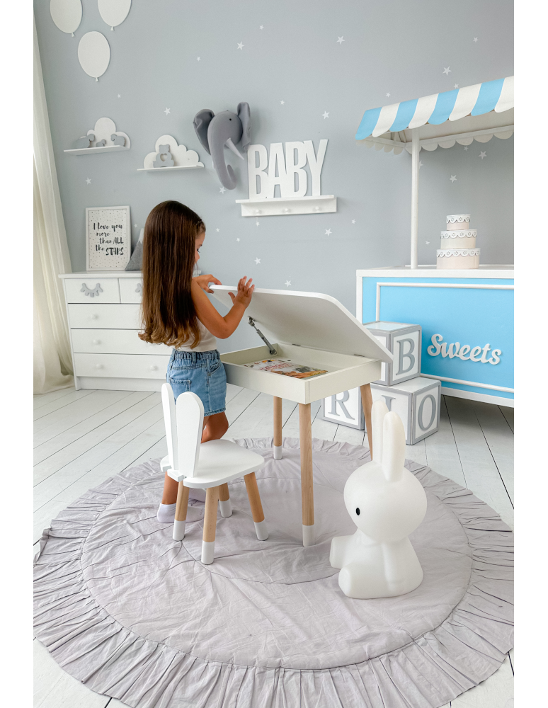 Stoły i ławki - Stolik z krzesełkiem dla dziecka biały krzesło króliczek otwierany blat - product b2b.wamar.biz 3