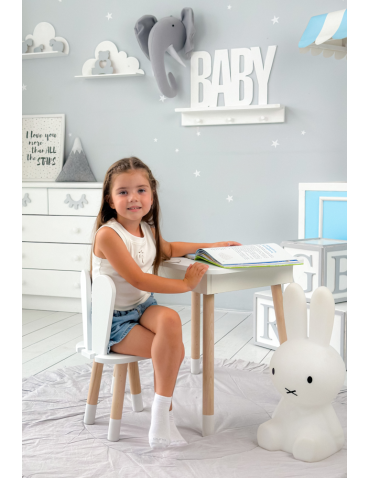 Stoły i ławki - Stolik z krzesełkiem dla dziecka biały krzesło króliczek otwierany blat - product 4