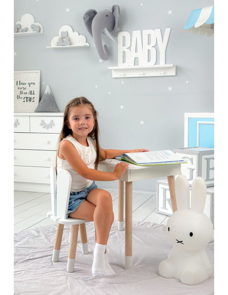 Stoły i ławki - Stolik z krzesełkiem dla dziecka biały krzesło króliczek otwierany blat - product b2b.wamar.biz 4