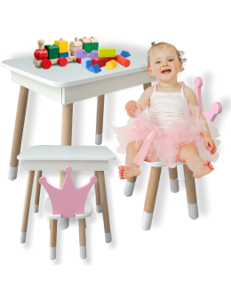 Zestaw dziecięcy stolik z krzesełkiem różowa korona podnoszony blat schowek