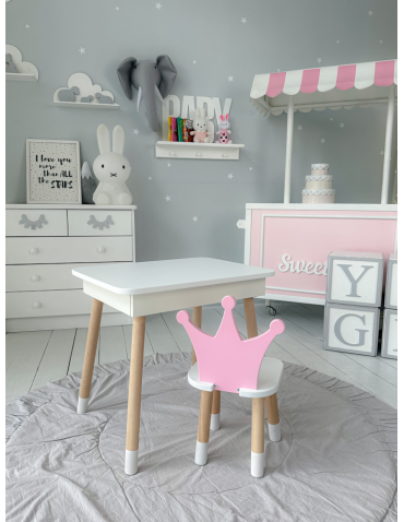 Stoły i ławki - Zestaw dziecięcy stolik z krzesełkiem różowa korona podnoszony blat schowek - product 3