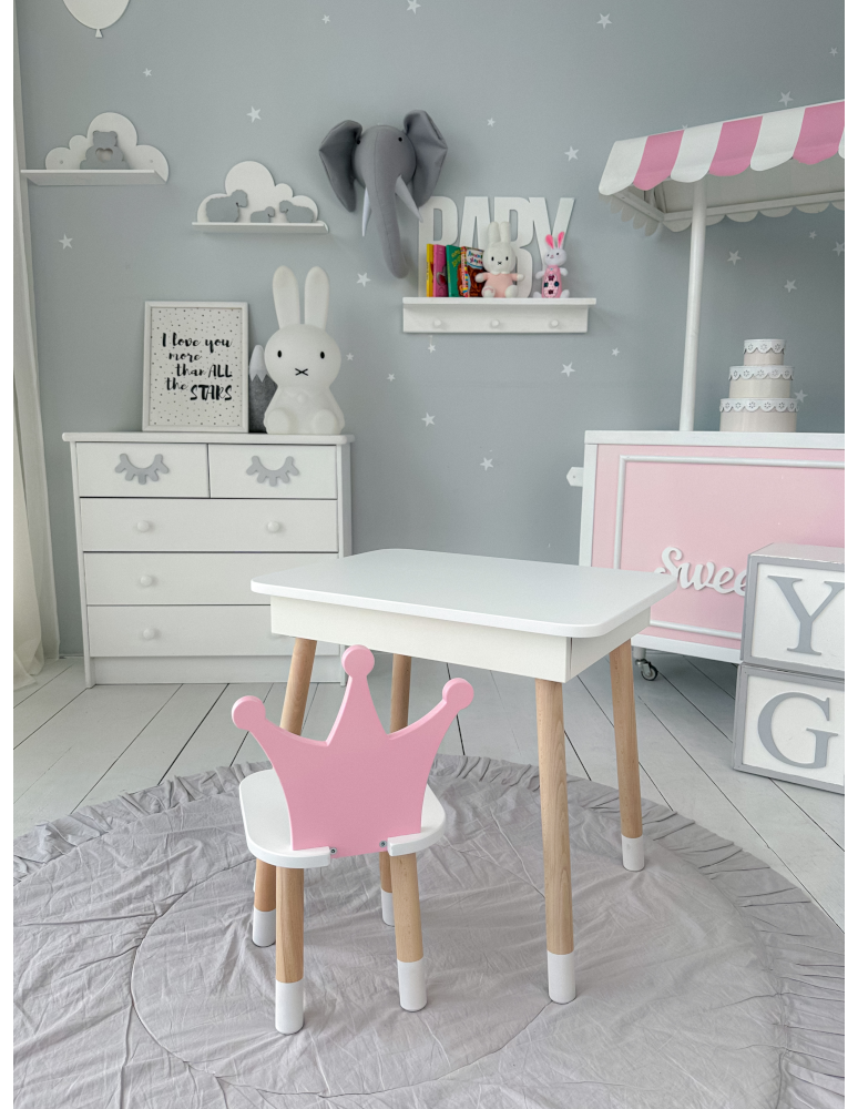 Stoły i ławki - Zestaw dziecięcy stolik z krzesełkiem różowa korona podnoszony blat schowek - product b2b.wamar.biz 5