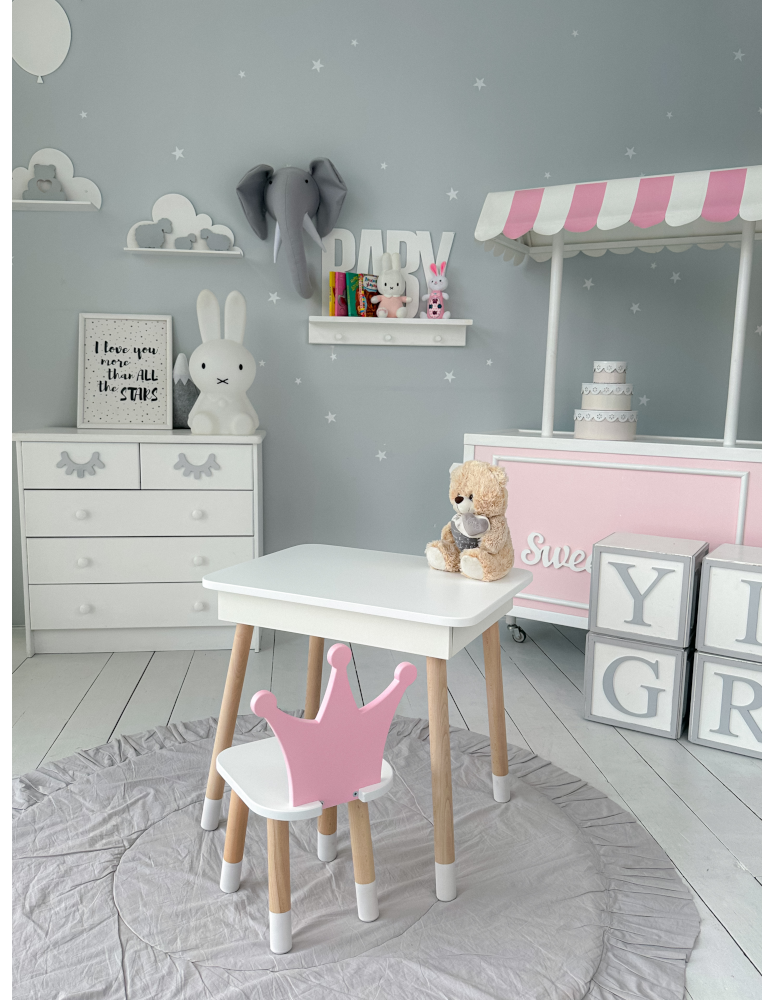 Stoły i ławki - Zestaw dziecięcy stolik z krzesełkiem różowa korona podnoszony blat schowek - product b2b.wamar.biz 6