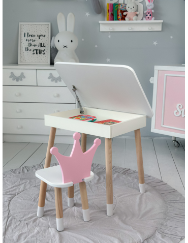 Stoły i ławki - Zestaw dziecięcy stolik z krzesełkiem różowa korona podnoszony blat schowek - product 7