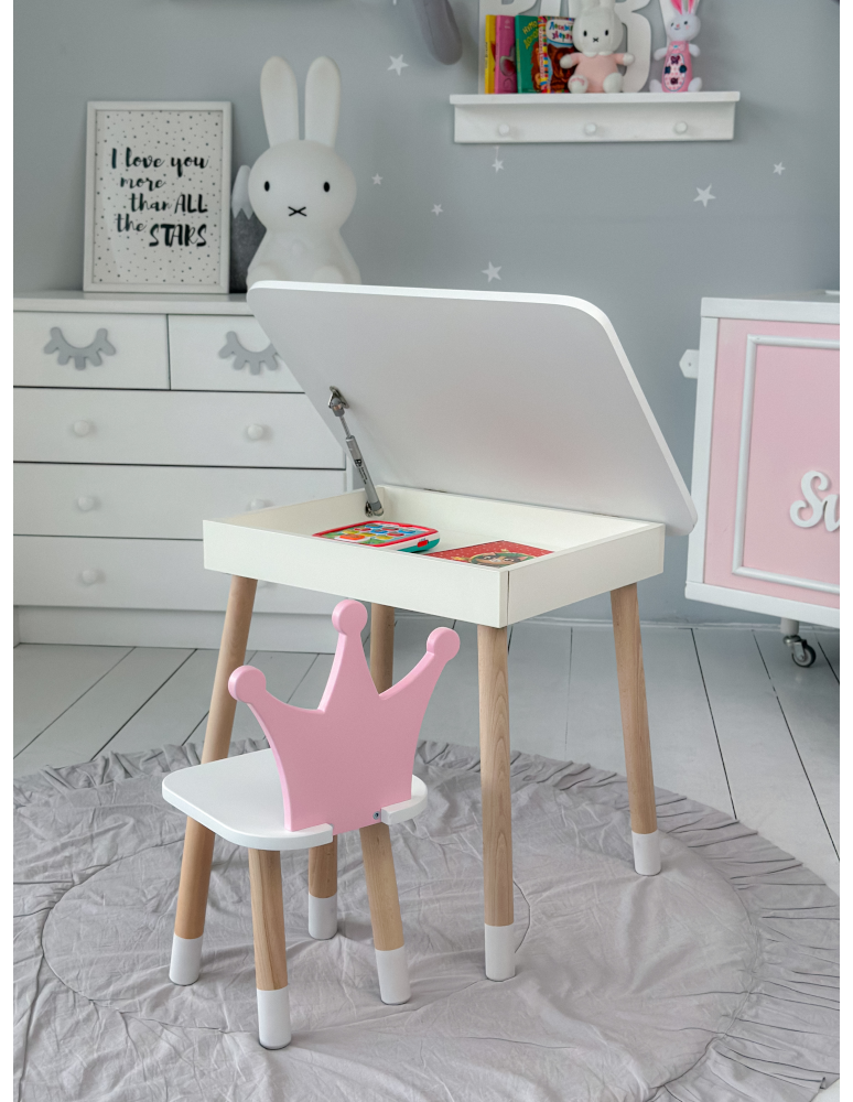Stoły i ławki - Zestaw dziecięcy stolik z krzesełkiem różowa korona podnoszony blat schowek - product b2b.wamar.biz 7