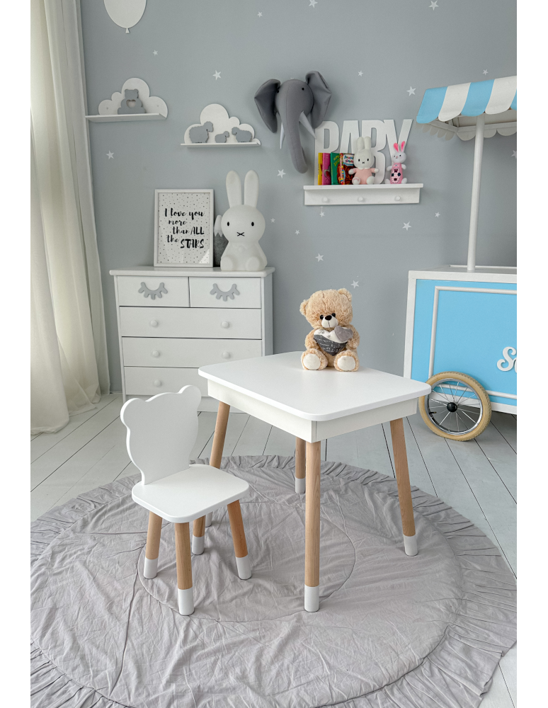 Stoły i ławki - Stolik ze schowkiem pod blatem krzesełko miś biały zestaw dla dziecka - produkt b2b.wamar.biz 2