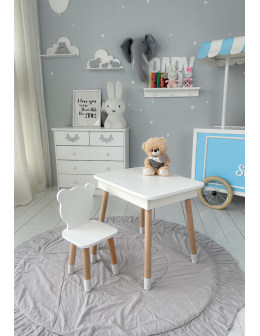 Stolik ze schowkiem pod blatem krzesełko miś biały zestaw dla dziecka - product 2