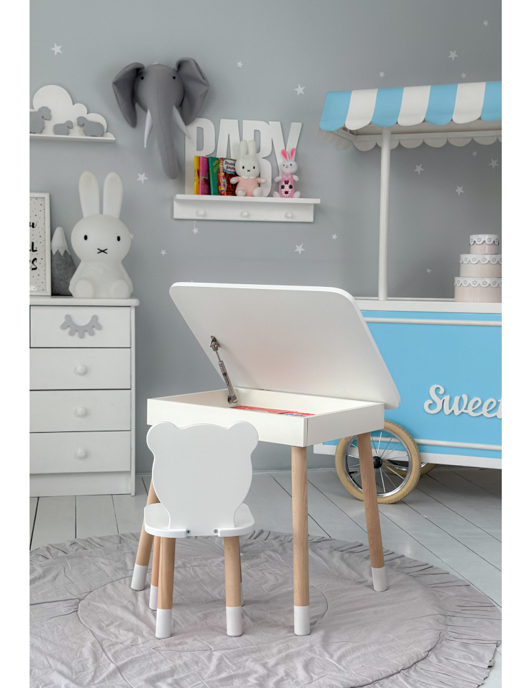 Stoły i ławki - Stolik ze schowkiem pod blatem krzesełko miś biały zestaw dla dziecka - produkt b2b.wamar.biz 3