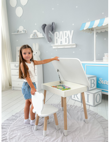 Stoły i ławki - Stolik ze schowkiem pod blatem krzesełko miś biały zestaw dla dziecka - produkt 4