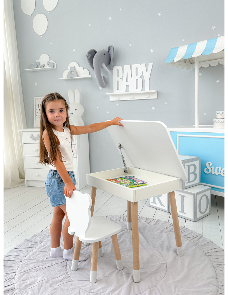 Stoły i ławki - Stolik ze schowkiem pod blatem krzesełko miś biały zestaw dla dziecka - produkt b2b.wamar.biz 4