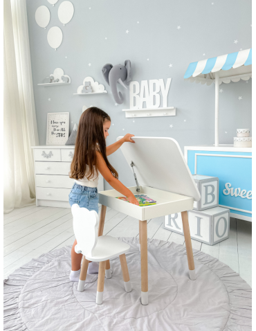 Stoły i ławki - Stolik ze schowkiem pod blatem krzesełko miś biały zestaw dla dziecka - produkt 6