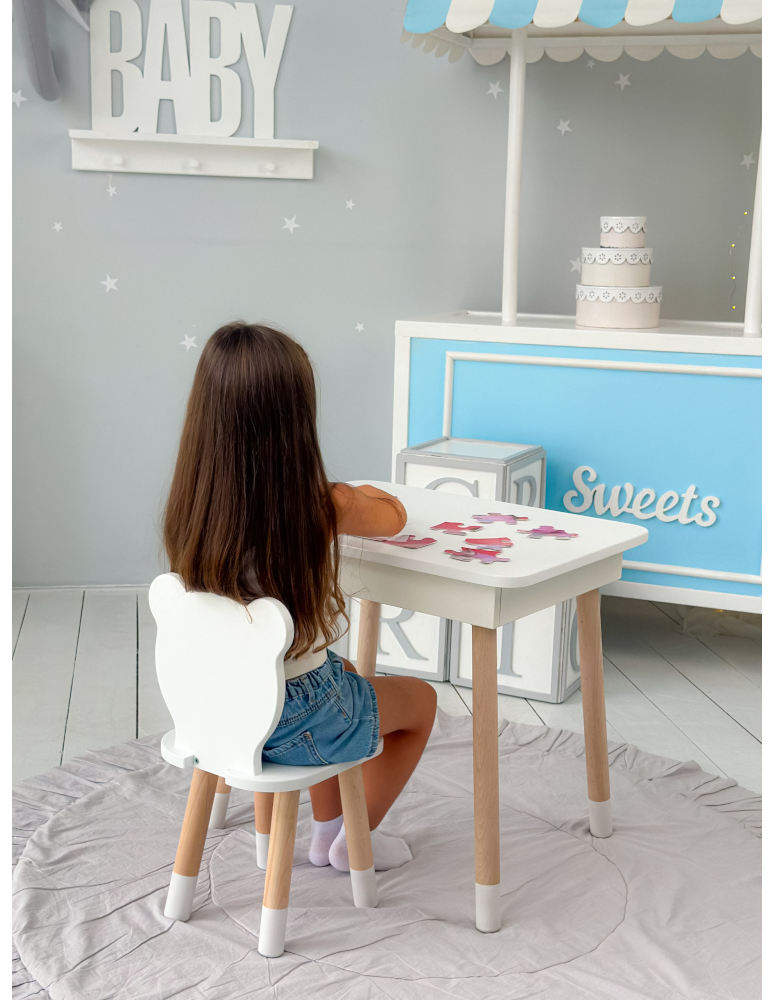Stoły i ławki - Stolik ze schowkiem pod blatem krzesełko miś biały zestaw dla dziecka - produkt b2b.wamar.biz 7