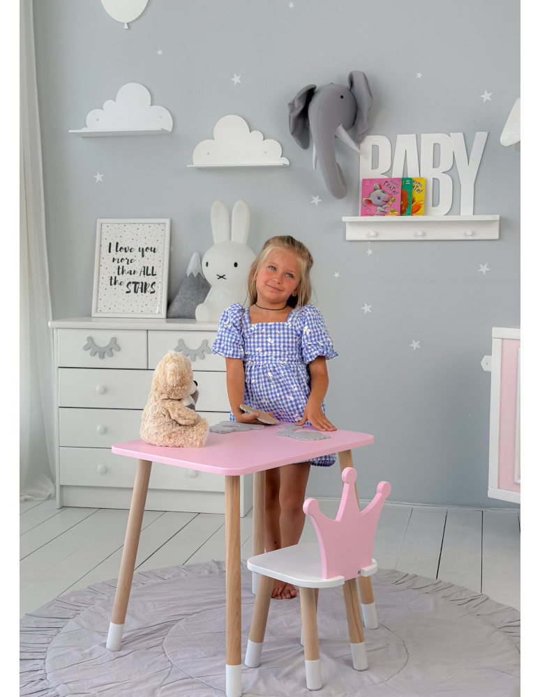 Stoły i ławki - Różowy stolik z krzesełkiem korona dla księżniczki stoliczek stoliczek - produkt b2b.wamar.biz 5