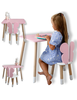 Stolik z krzesełkiem dla dzieci stół krzesło róż motylek stoliczek pink