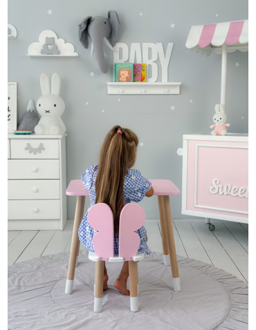 Stoły i ławki - Stolik z krzesełkiem dla dzieci stół krzesło róż motylek stoliczek pink - produkt 7