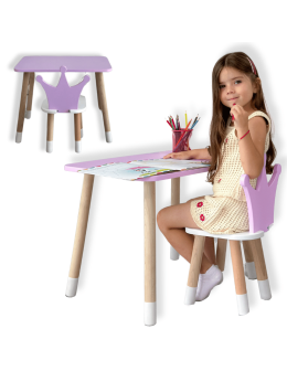 Stolik z krzesełkiem dla dziecka krzesełko korona fioletowy stoliczek
