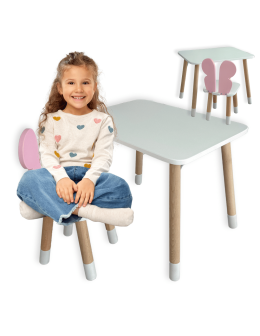 Stolik z krzesełkiem dla dziecka krzesełko motylek biały stół zestaw kpl