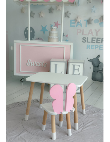 Stoły i ławki - Stolik z krzesełkiem dla dziecka krzesełko motylek biały stół zestaw kpl - produkt 3