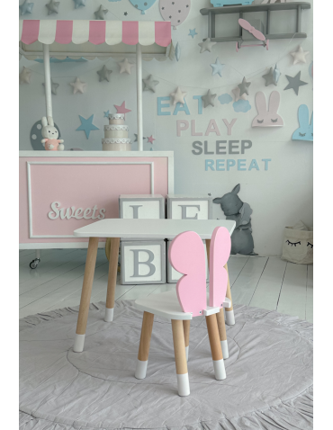 Stoły i ławki - Stolik z krzesełkiem dla dziecka krzesełko motylek biały stół zestaw kpl - produkt 7