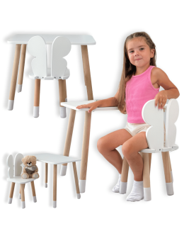 Biały prostokątny stolik i dziecięce krzesełko motylek stoliczek zestaw