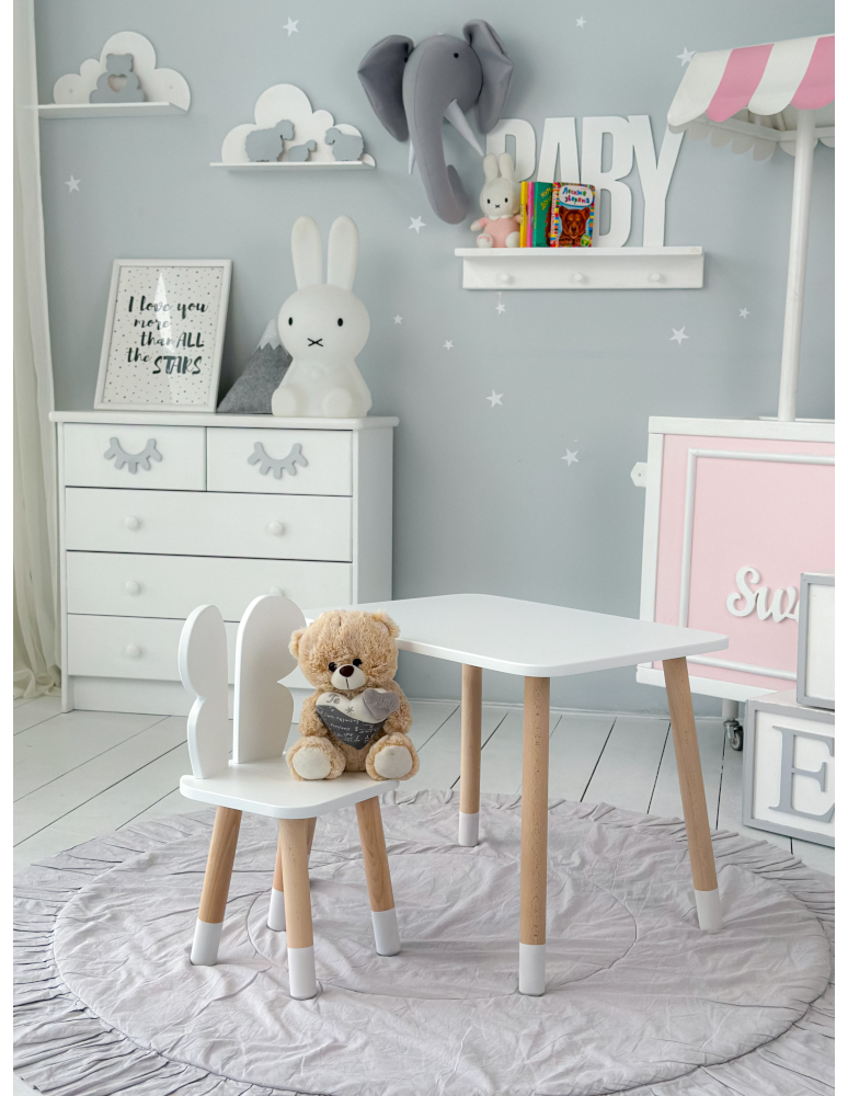 Stoły i ławki - Biały prostokątny stolik i dziecięce krzesełko motylek stoliczek zestaw - produkt b2b.wamar.biz 2