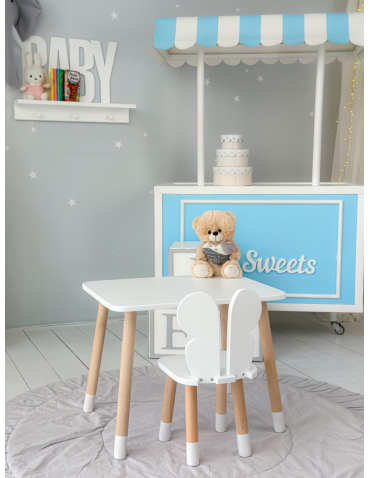 Stoły i ławki - Biały prostokątny stolik i dziecięce krzesełko motylek stoliczek zestaw - produkt 3