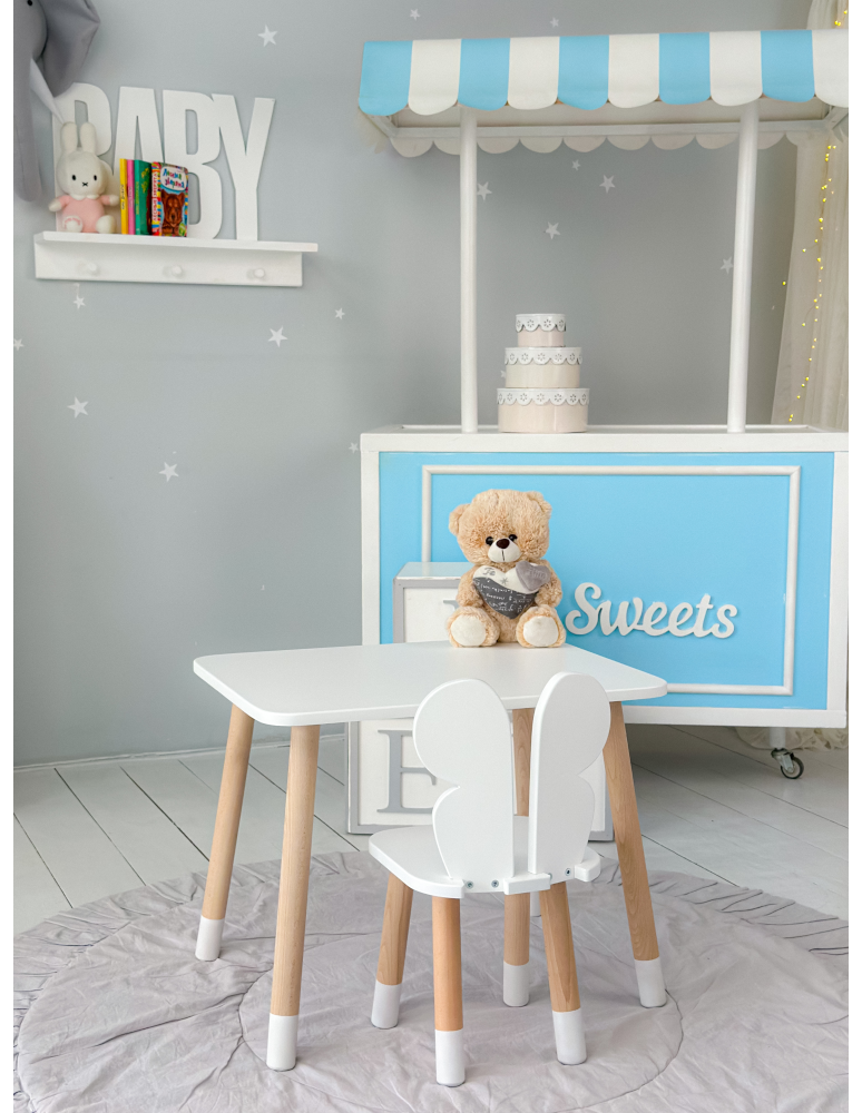 Stoły i ławki - Biały prostokątny stolik i dziecięce krzesełko motylek stoliczek zestaw - produkt b2b.wamar.biz 3