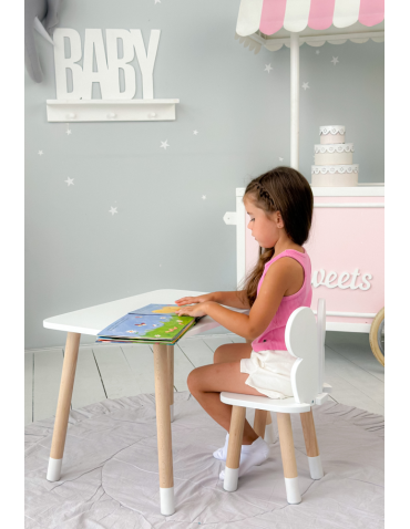 Stoły i ławki - Biały prostokątny stolik i dziecięce krzesełko motylek stoliczek zestaw - produkt 5
