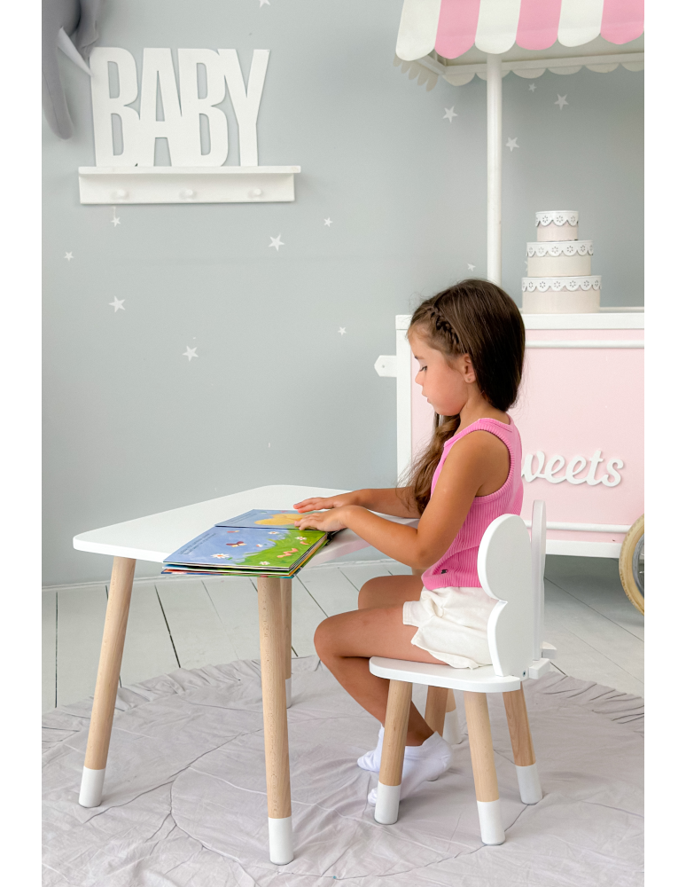 Stoły i ławki - Biały prostokątny stolik i dziecięce krzesełko motylek stoliczek zestaw - produkt b2b.wamar.biz 5