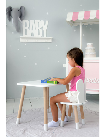 Stoły i ławki - Biały prostokątny stolik i dziecięce krzesełko motylek stoliczek zestaw - produkt 6