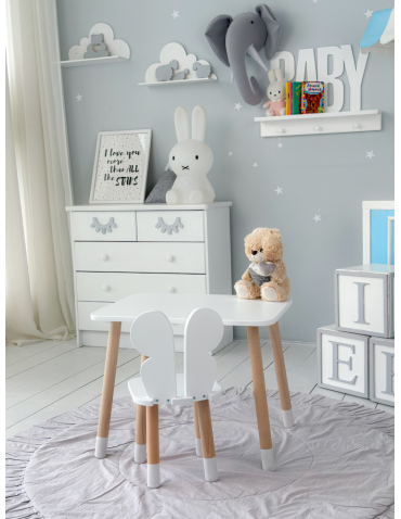 Stoły i ławki - Biały prostokątny stolik i dziecięce krzesełko motylek stoliczek zestaw - produkt 7