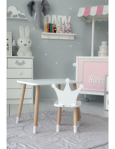 Stoły i ławki - Stolik z krzesełkiem biały krzesełko korona stół krzesło zestaw dziecka - produkt 3