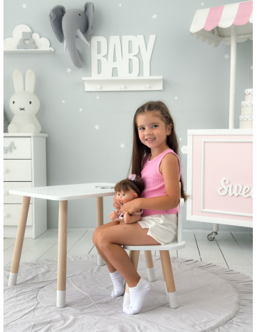 Stoły i ławki - Stolik z krzesełkiem biały krzesełko korona stół krzesło zestaw dziecka - produkt 7